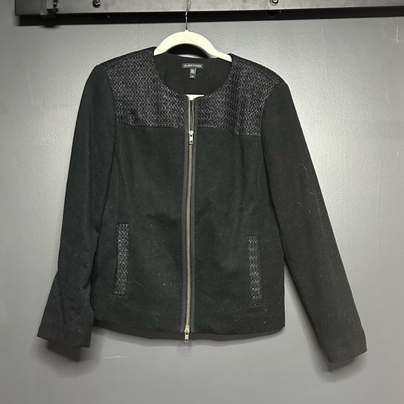 Eileen Fisher Raffia Wool Weave Jacket Black S - Picture 4 of 7